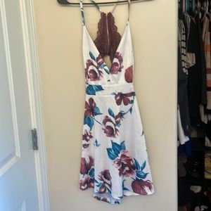 Floral mini sundress with lace back